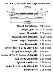 Eye/Jaw Cable Turnbuckle Size Chart from hangardoorparts.com