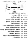 Eye/Jaw Cable Turnbuckle Size Chart from hangardoorparts.com